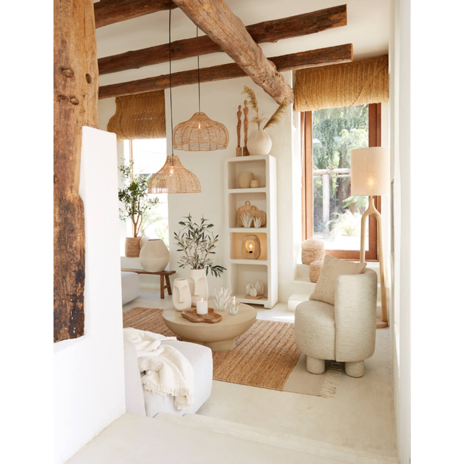 Warme houten tafellamp mat naturel