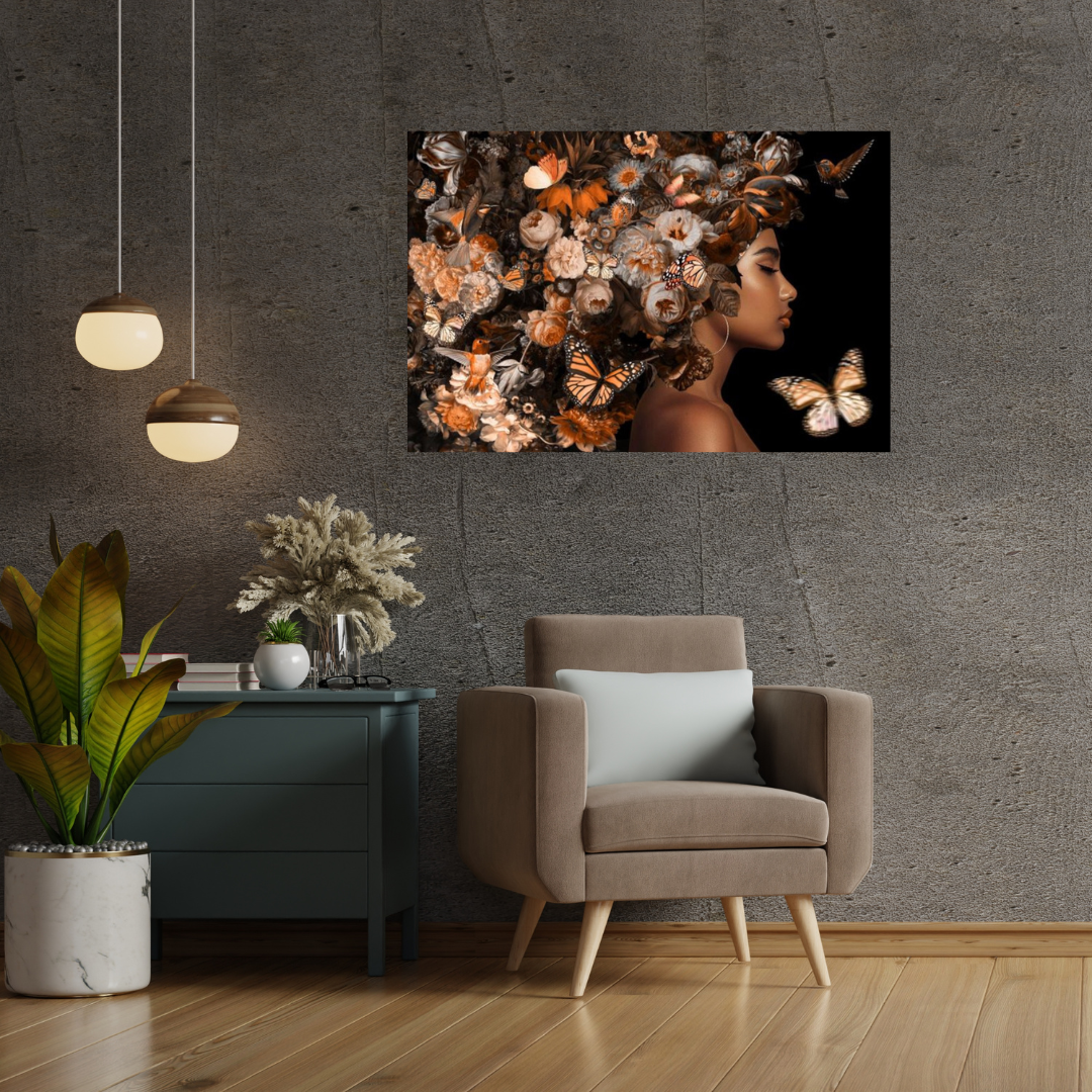 Vrouw met Bloemen en Vlinders